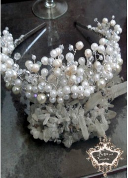 Булчинска тиара за коса с перли и кристали Сваровски - Ivory Dream